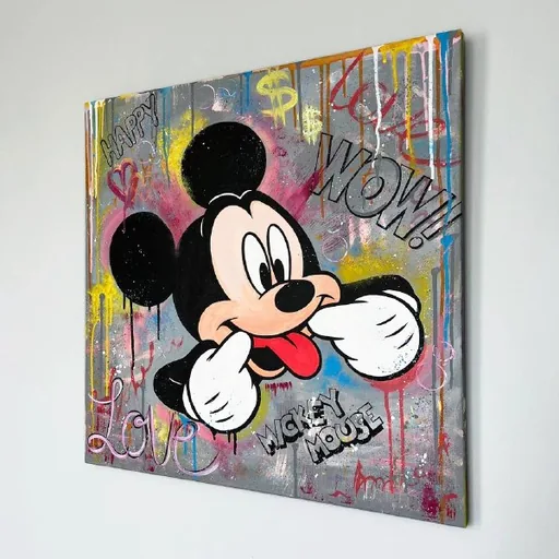 Интерьерные картины Happy Mickey, черно-белая, монстера, голубика, круглая
