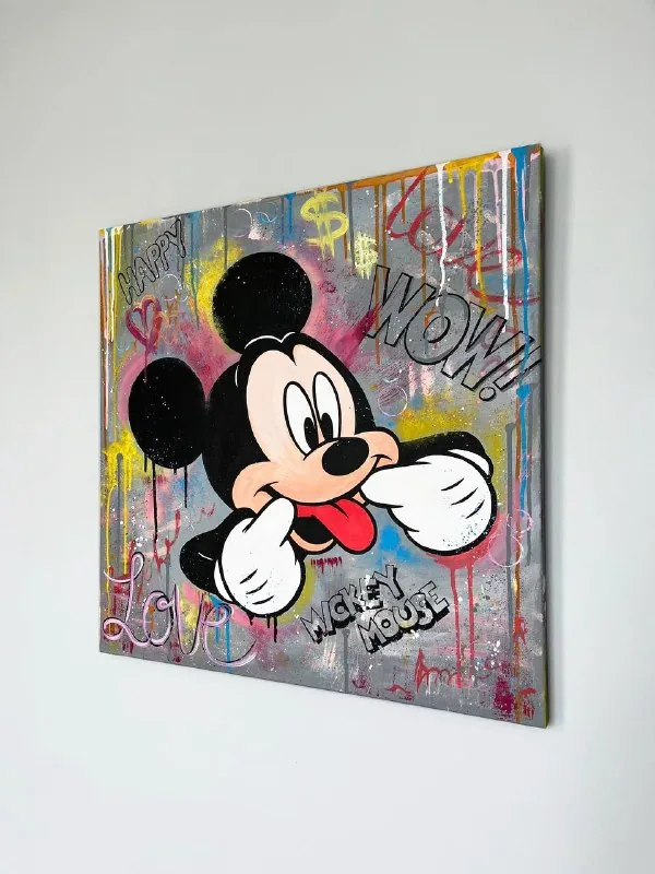 Интерьерные картины Happy Mickey, черно-белая, монстера, голубика, круглая 1