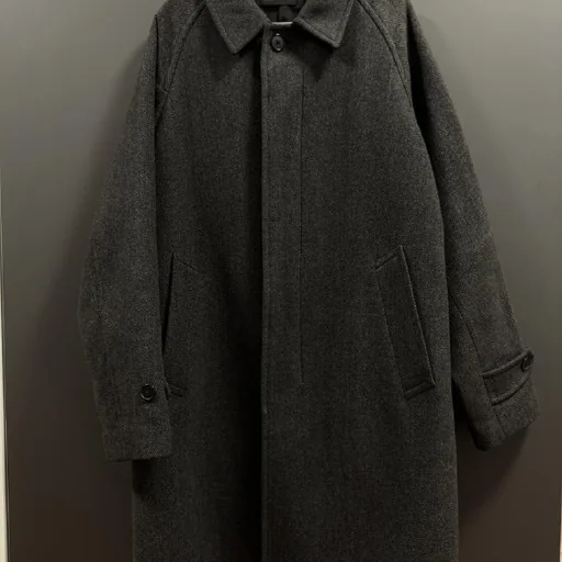Мужское пальто Uniqlo балмакан ёлочка тёмно-серое