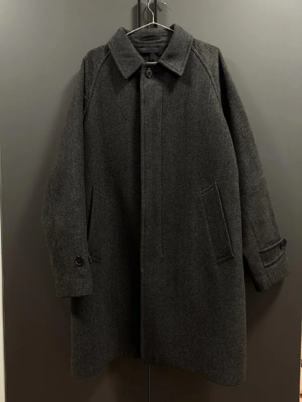 Мужское пальто Uniqlo балмакан ёлочка тёмно-серое