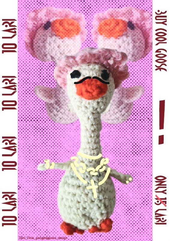 Амигуруми гусь с длинной шеей в шапочке 2