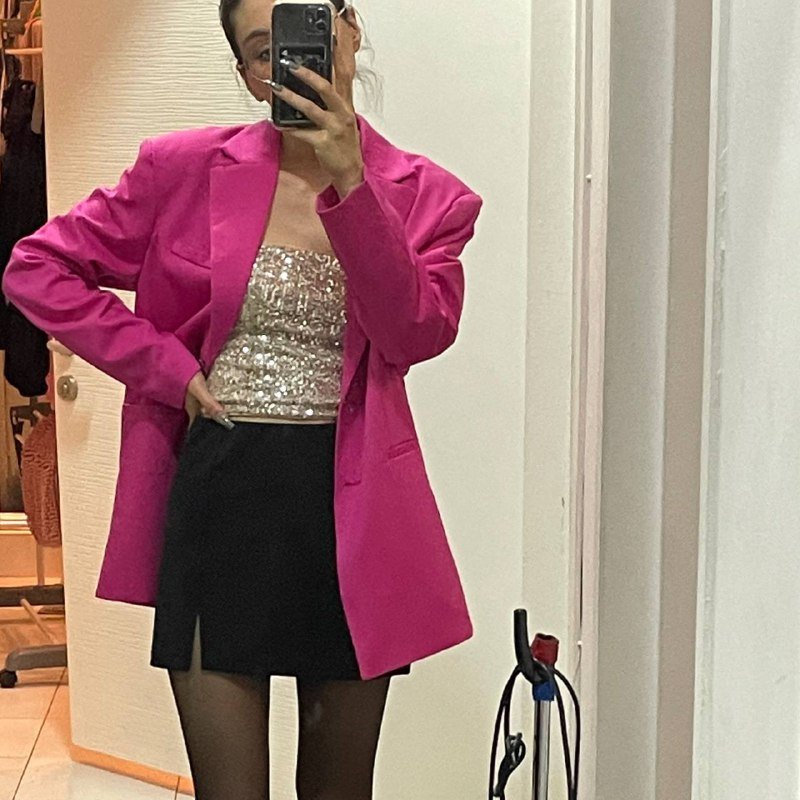 Розовый оверсайз пиджак H&M, размер xs-s