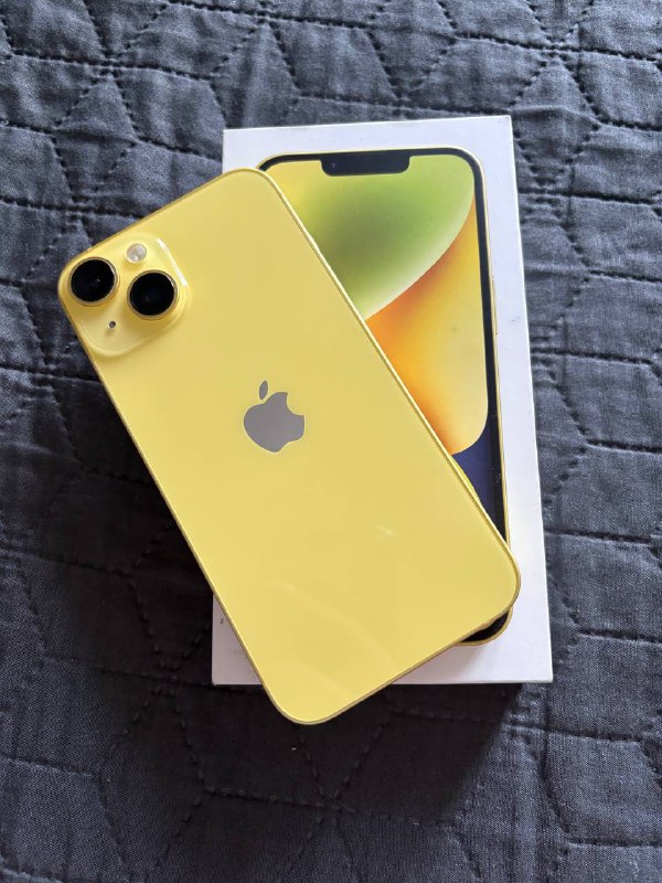 iPhone 14 256GB желтый, 2 SIM, полный комплект, чехлы, стекла