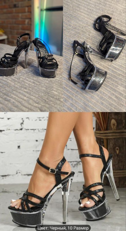 Красные стрипы, туфли с прозрачной подошвой, черные туфли лодочки, черные блестящие туфли 36 размера 2