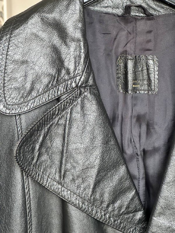 винтажный мужской кожаный плащ пальто черного цвета L XL 6