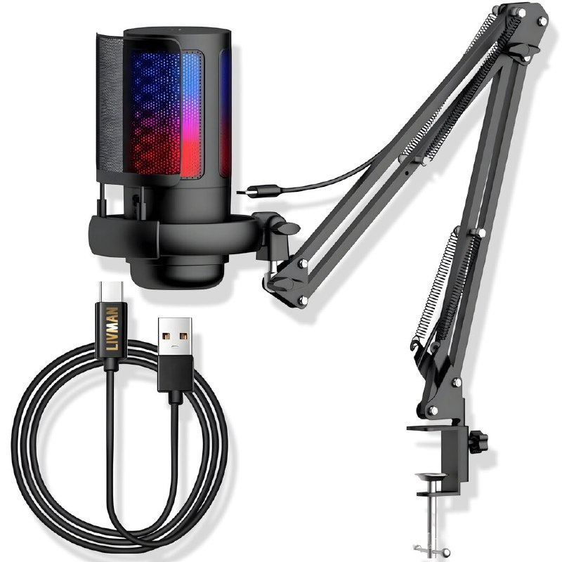 Игровой микрофон ZEALSOUND с RGB-подсветкой, кронштейн 4