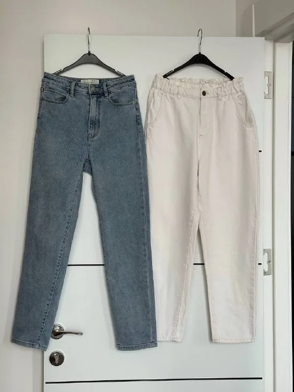 Жіночі джинси mom fit, блакитні та молочні
