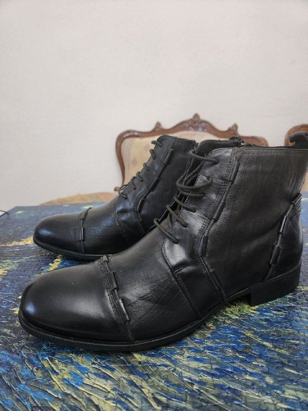 Мужские казаки из натуральной кожи с овчиной, размер 44