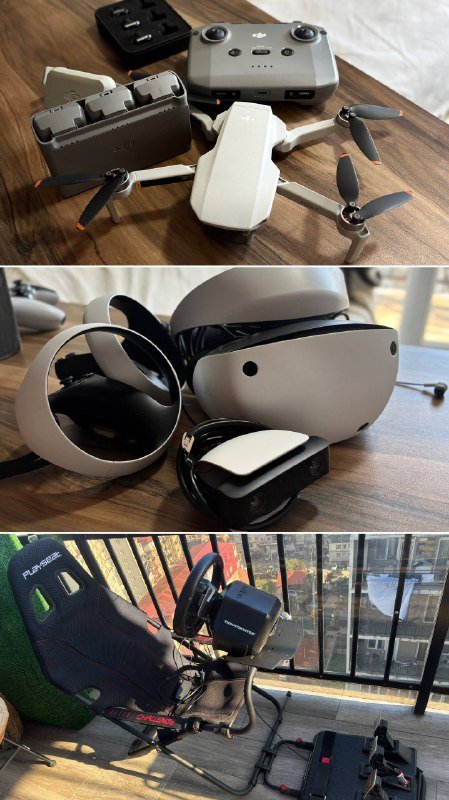 DJI Mini 2, PlayStation VR2, симрейсинг сетап