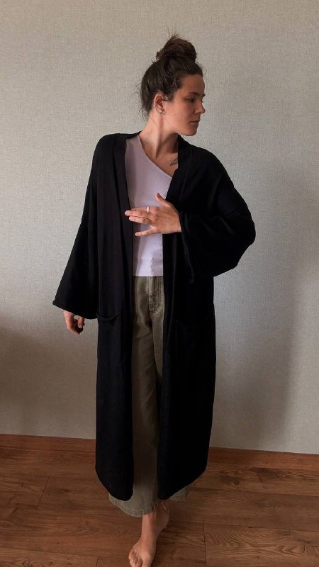 Черное трикотажное кимоно ZARA