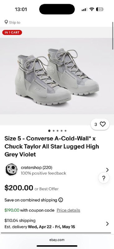 Converse A-Cold-Wall x Chuck Taylor мужские кроссовки размер 44