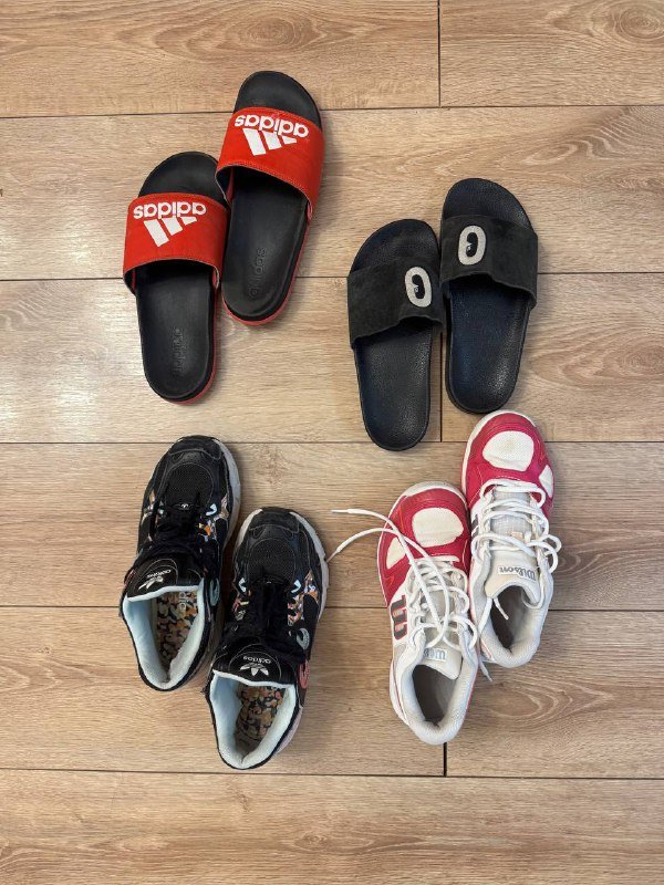 Теннисные кроссовки, шлепки Adidas женские и мужские