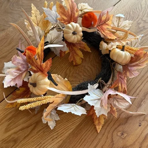 Autumn wreath, mug, candles, garland, Halloween decor
