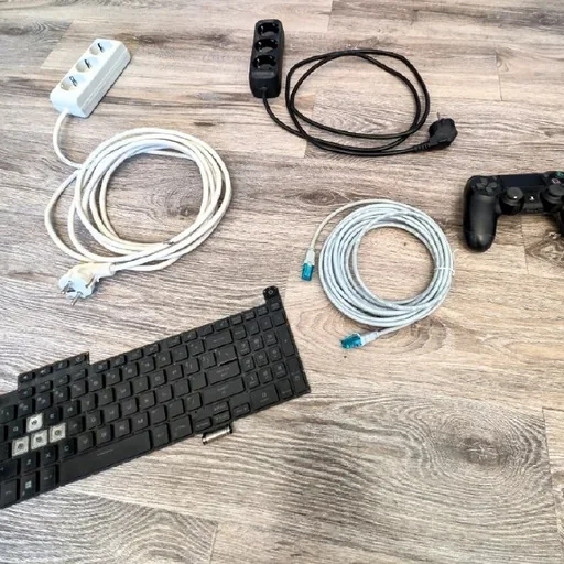 Удлинители, геймпад PS4, клавиатура ASUS TUF, кабели, микрофон, процессор
