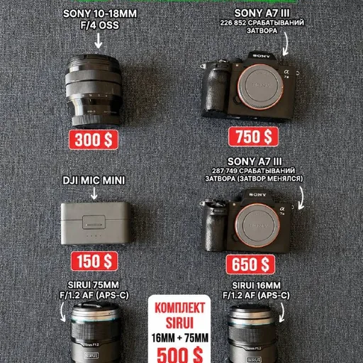 Sony A7 III, Sony 10-18mm, DJI Mic Mini, Sirui объективы
