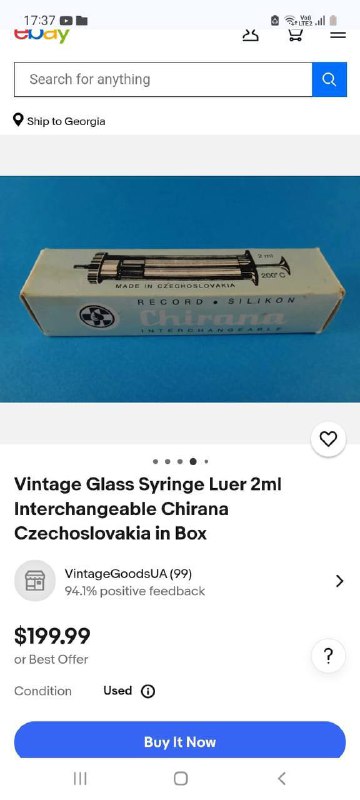 Винтажный стеклянный шприц Luer 2 мл 2