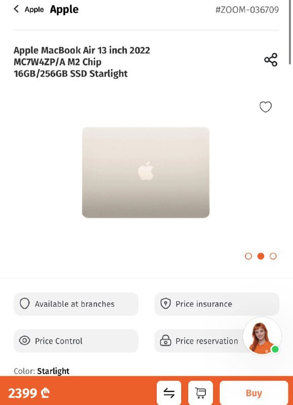 Apple MacBook Air 13 inch 2022 M2 16GB 256GB SSD Starlight