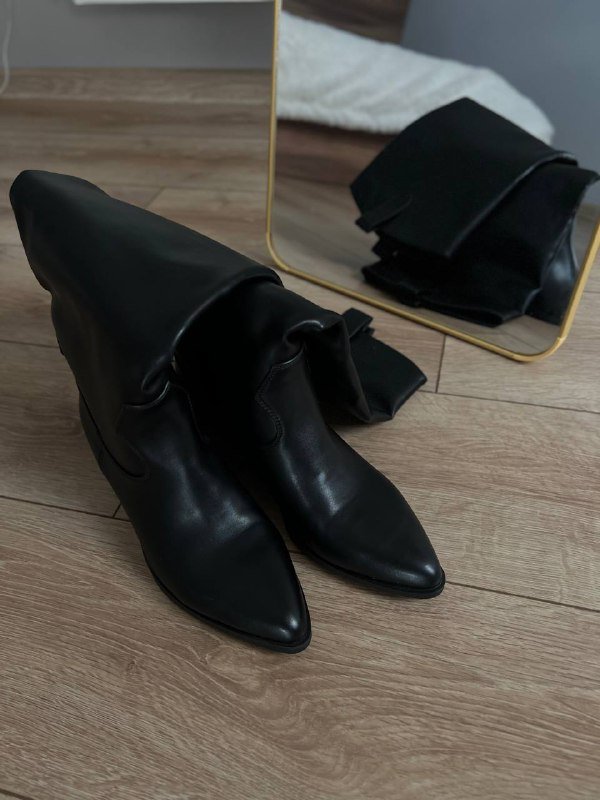 Высокие кожаные сапоги казаки черные 37,5-38 2