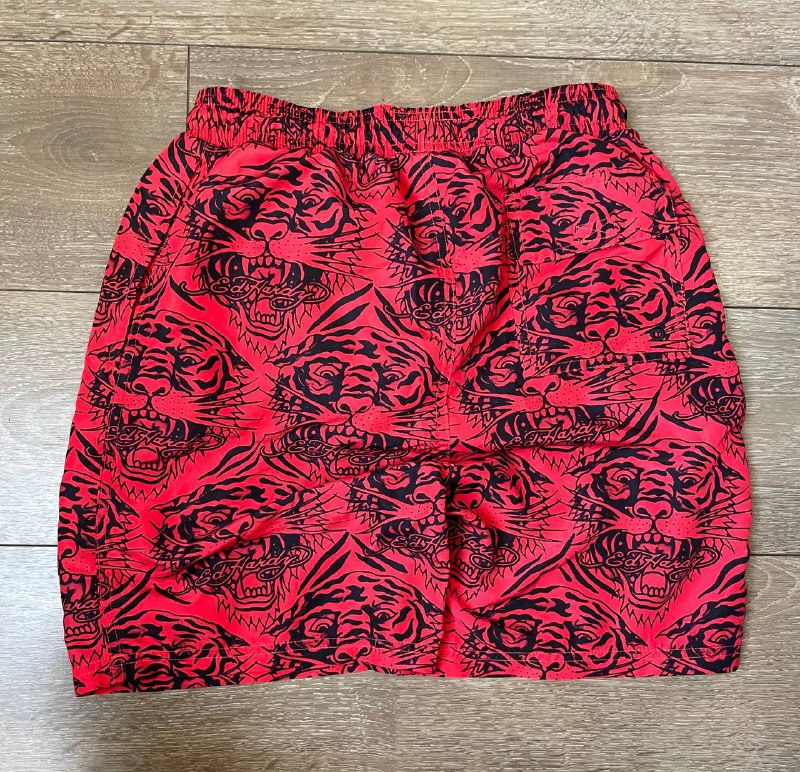 Мужские шорты Ed Hardy красные с тиграми