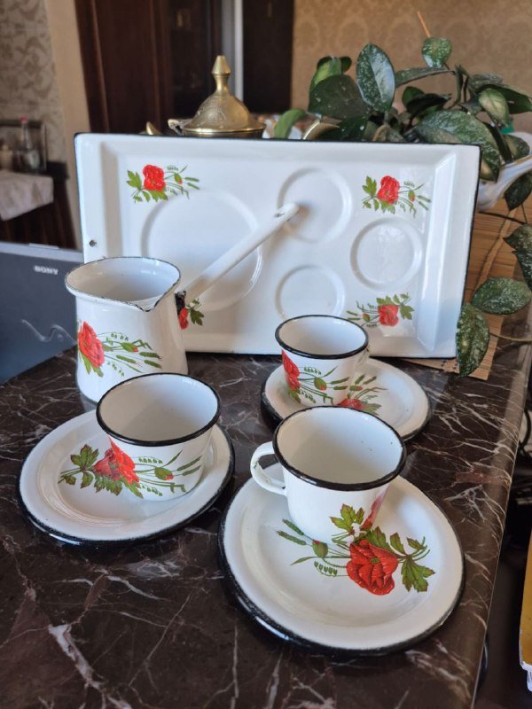 Эмалированный набор, Керамический набор коричневый 3