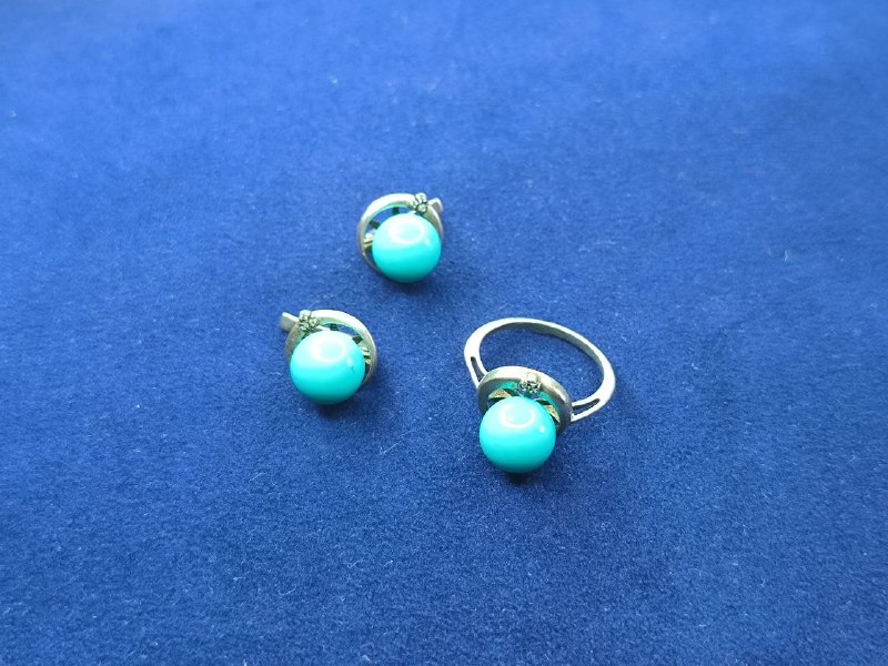 Серебряное кольцо с бирюзой и серьги, бижутерия, авантюрин