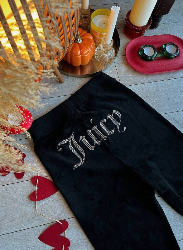 Черные плюшевые штаны Juicy клеш со стразами, размер S 3