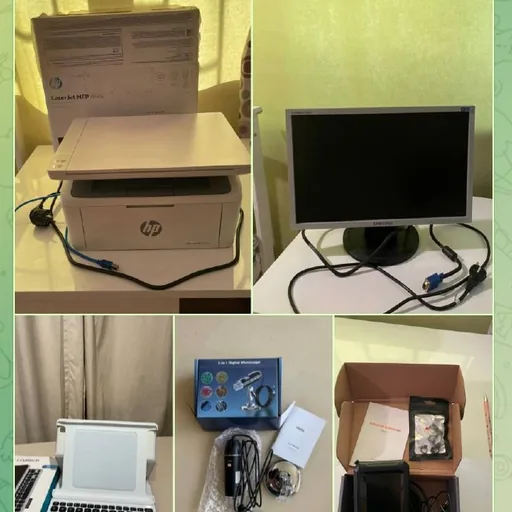 HP LaserJet MFP M141a, монитор Samsung, клавиатура Logitech, USB-микроскоп, эндоскоп