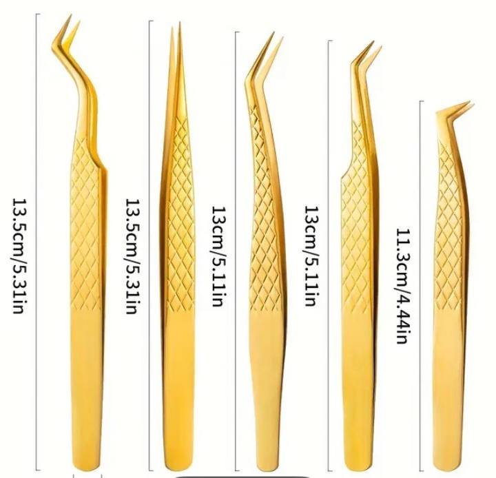 Набор золотых пинцетов для бровей, 5 шт