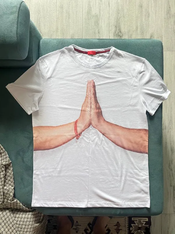 Белая мужская футболка ISAIA с принтом Namaste 1