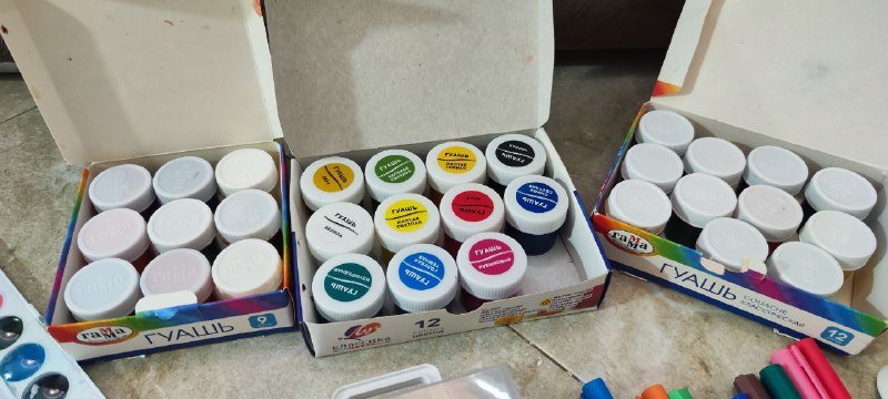 Набор для творчества с гуашью, акварелью, клеем, маркерами и альбомом 3