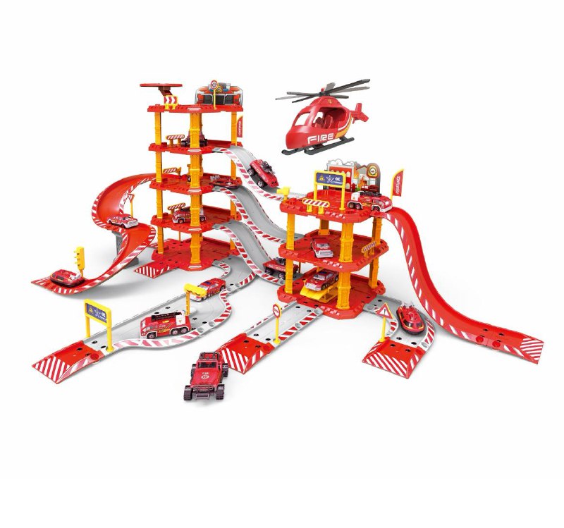 Toy Fire Station Playset with Cars and Helicopter