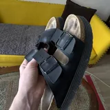 Шлепки Birkenstock черные на платформе 3