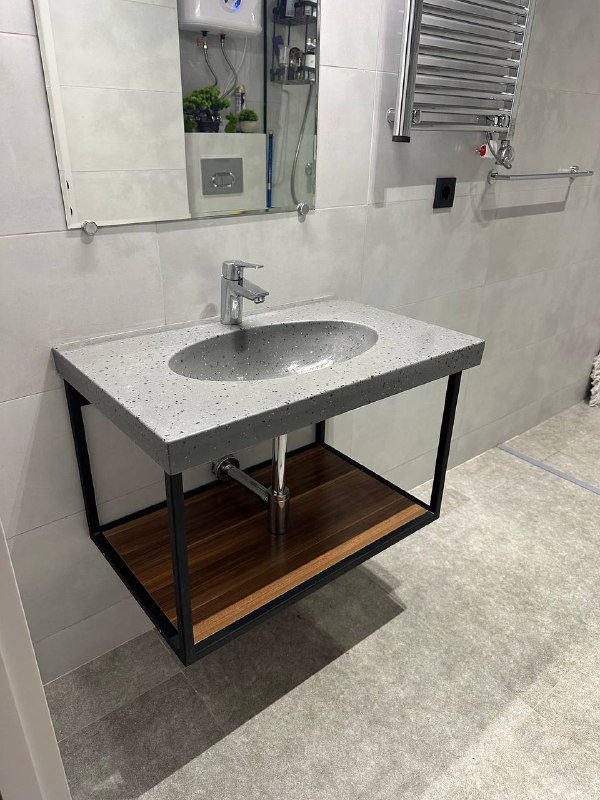 Зеркало для ванной, умывальник с подвесной полкой 7