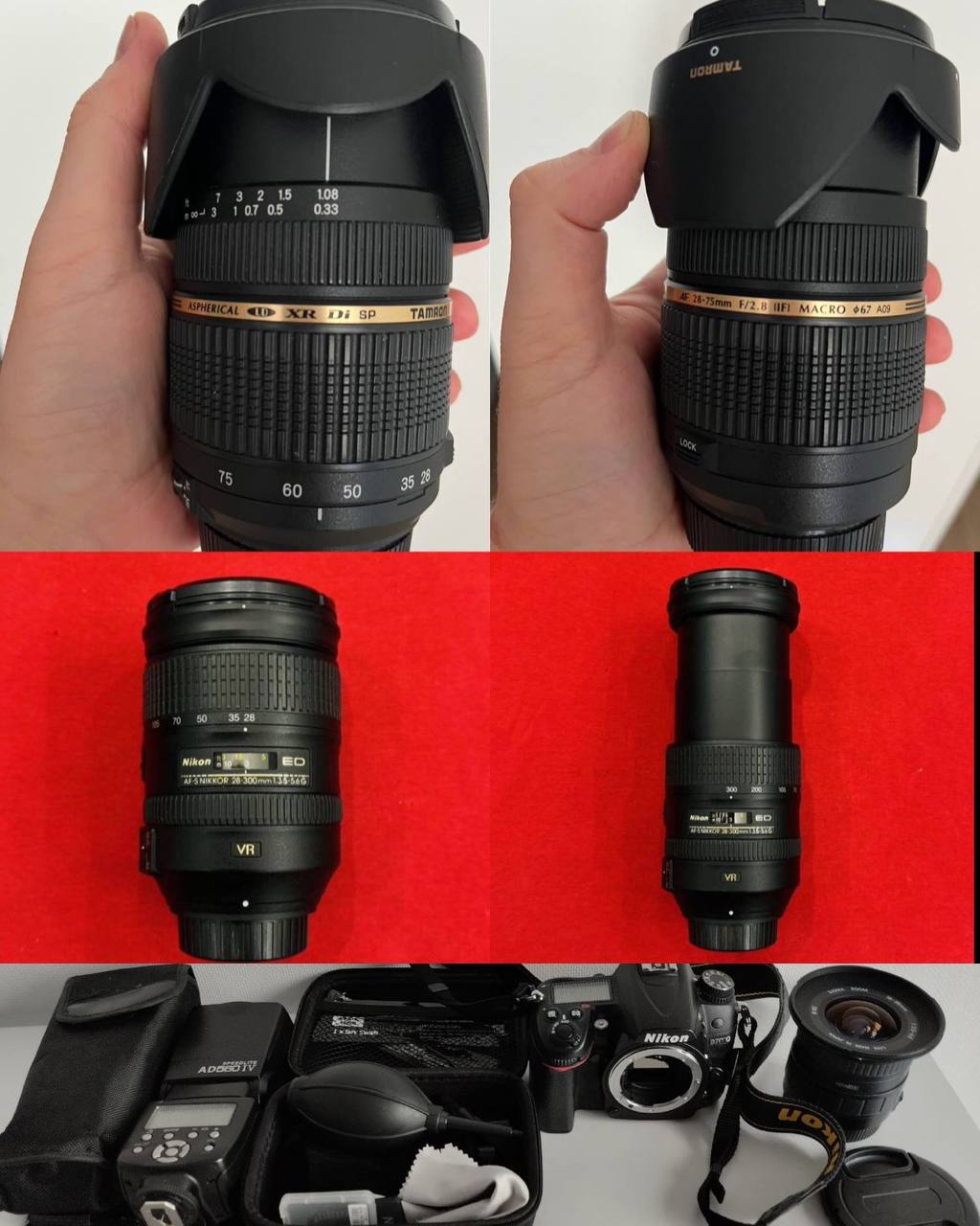 TAMRON 28-75mm lens, Nikon 28-300mm lens, Camera bag