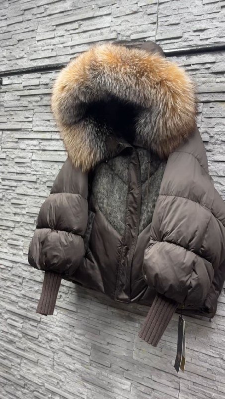 Пуховик женский фисташка и шоколад с мехом лисы 2