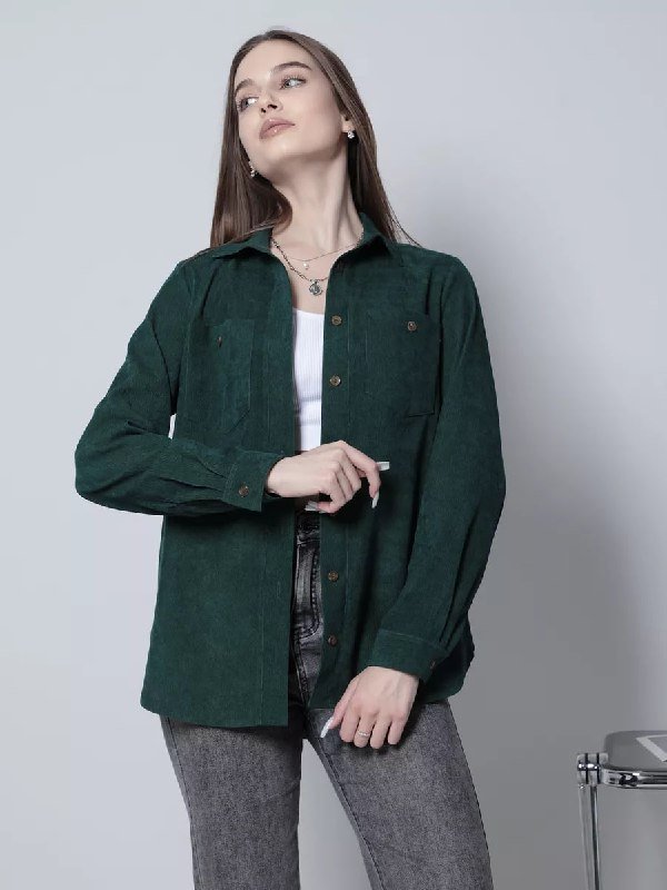 Рубашка из вельвета изумрудного цвета, размер S