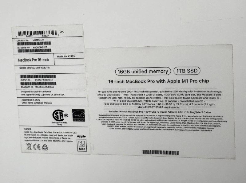 MacBook Pro 16 M1 Pro, 1Tb SSD, 16GB RAM, mouse included 5