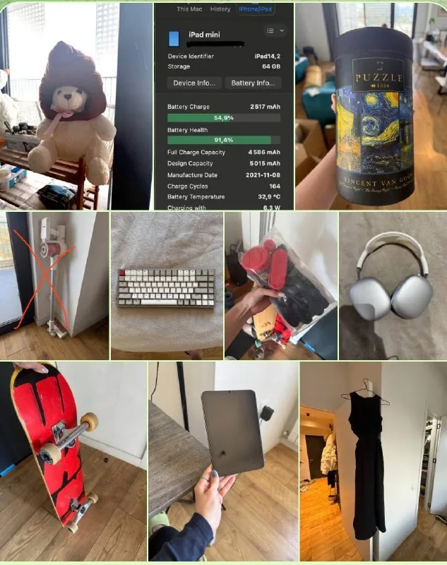 Айпад mini, AirPods Max, клавиатура, скейтборд, пазл