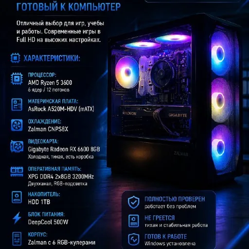 Игровой ПК Ryzen 5 3600 RX 6600