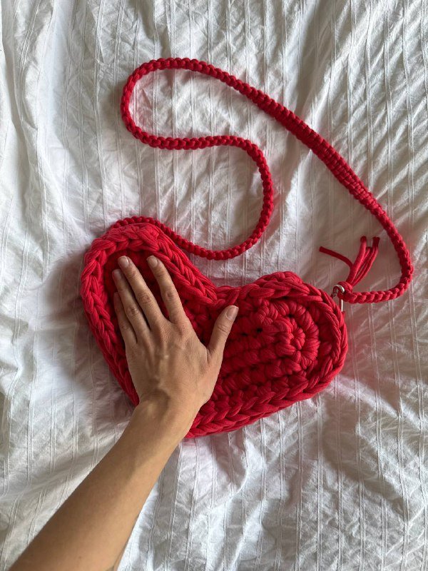 Розовая вязаная сумка, Вязаная сумка-сердце 7