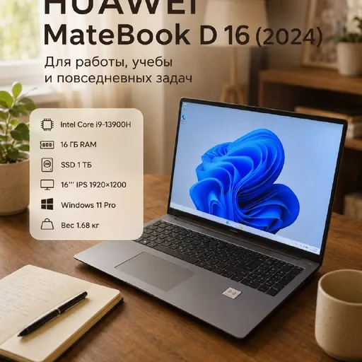 HUAWEI MateBook D16, монитор ASUS, комплект для ПК
