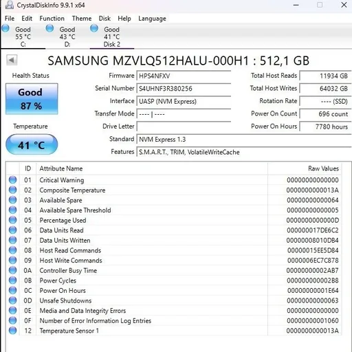 Samsung NVMe SSD 512GB