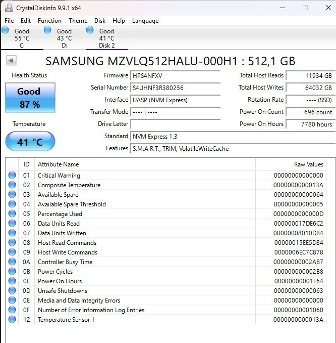 Samsung NVMe SSD 512GB
