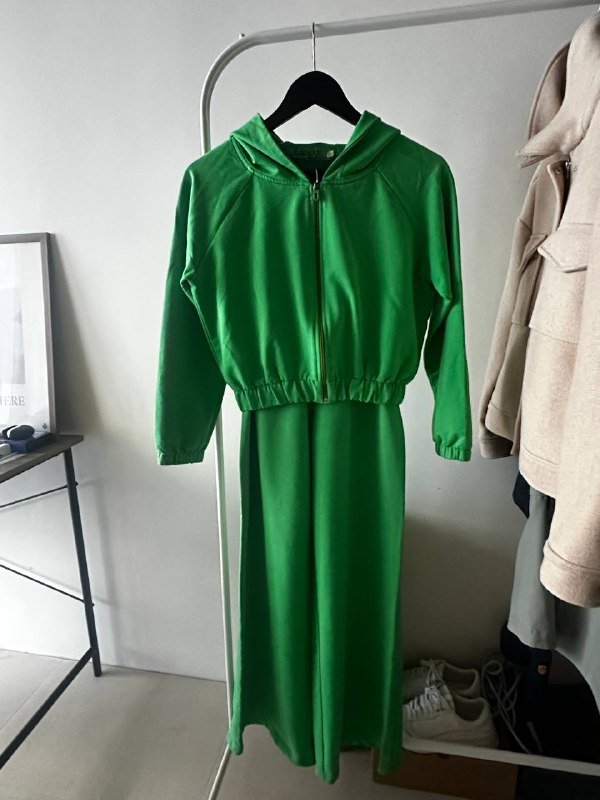 Зеленый костюм хлопок женский размер S 3