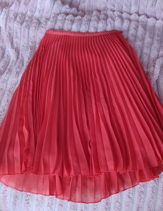 Оранжево-коралловая юбка гармошка на змейке сбоку 3