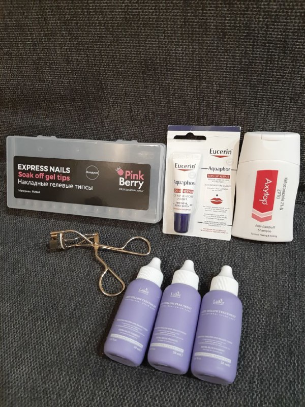 Шампунь Axytop, маски LADOR, щипцы для ресниц, гелевые типсы, бальзам Eucerin