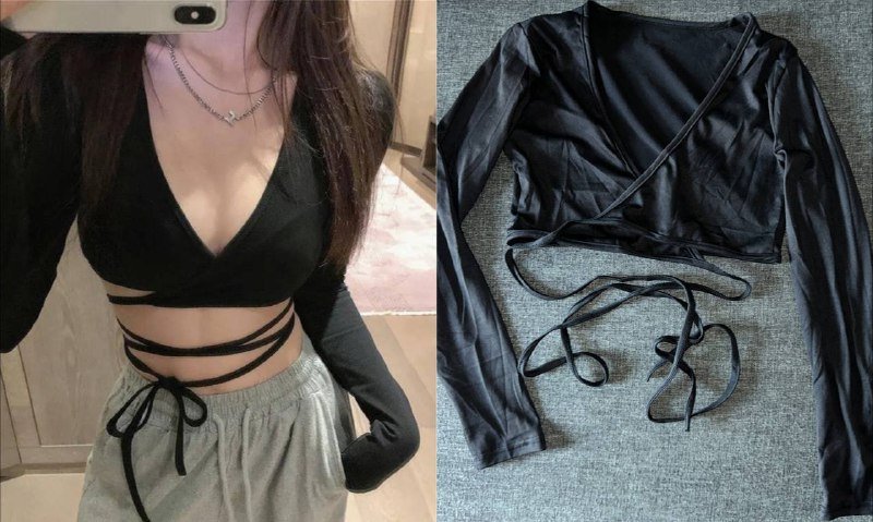 Женский топ с длинными рукавами на завязках