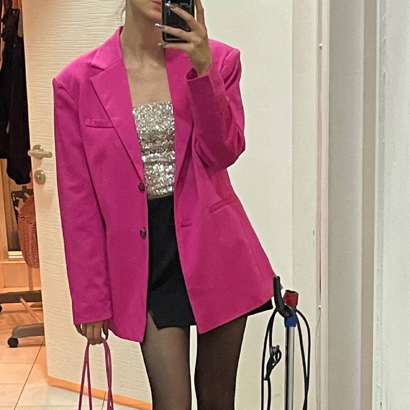 Розовый оверсайз пиджак H&M, размер xs-s 2