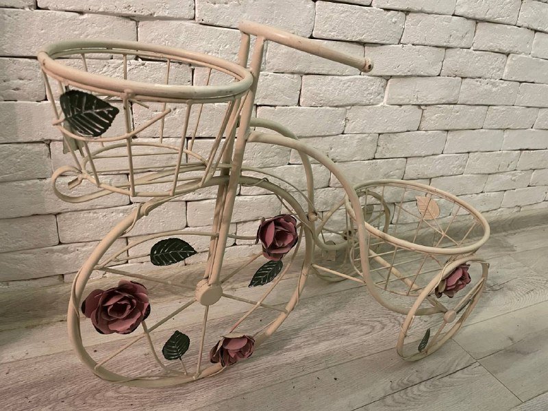 Подставка для цветов в виде велосипеда металлическая белая