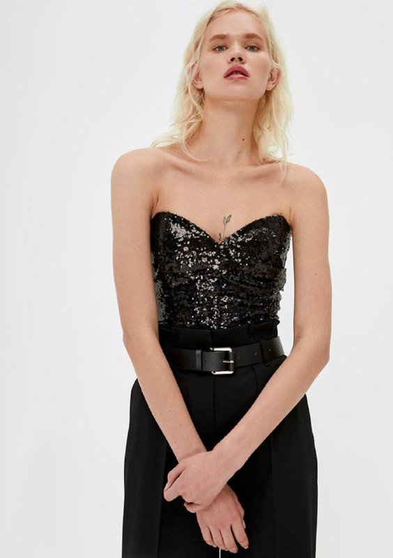 Черный корсетный топ с пайетками Lime, размер М 2